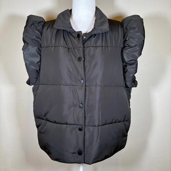 NWT Entro Black Puffer Vest with Puff Sleeves Size Medium - Picture 1 of 9
